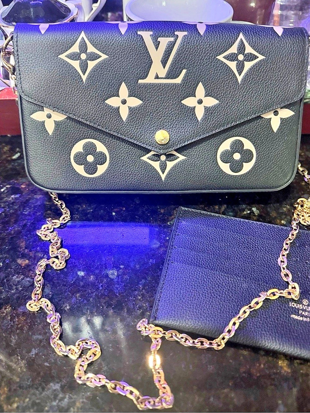 Louis Vuitton Pochette Félicie Monogram Shoulder Bag in Black & Gold